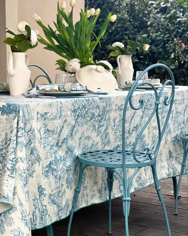 tovaglia toile de jouy azzurro